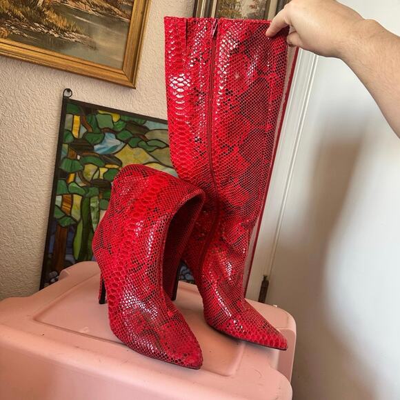 inc international concepts red snake skin knee high boots - Picture 2 of 4